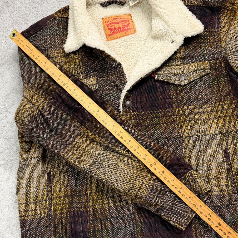 Levis Mens Sherpa Lined Plaid Trucker Jacket Brown Purple 16365-0168 Size L - Picture 11 of 11
